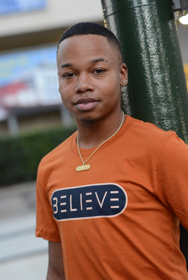 Orange and Navy BELIEVE T-Shirt