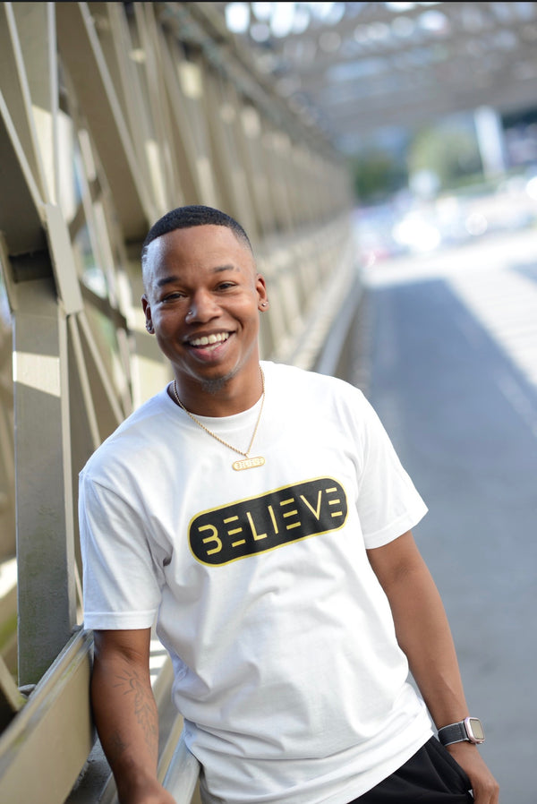 White Black & Gold BELIEVE T-Shirts