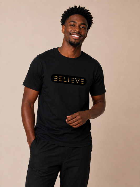 Black & Gold Classic BELIEVE T-Shirt