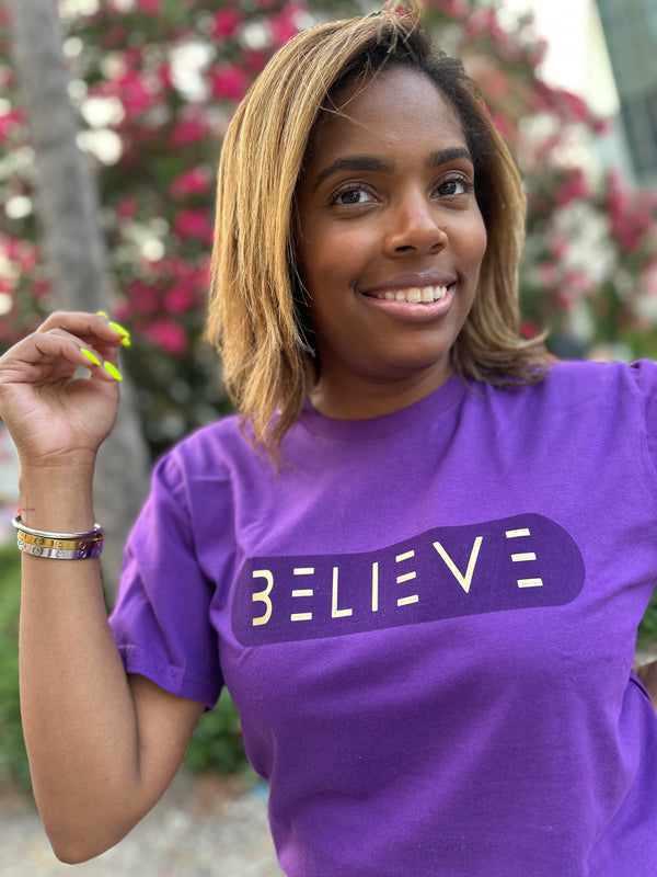 Purple and Gold Believe Tee