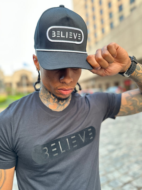 Black SnapBack With White Believe