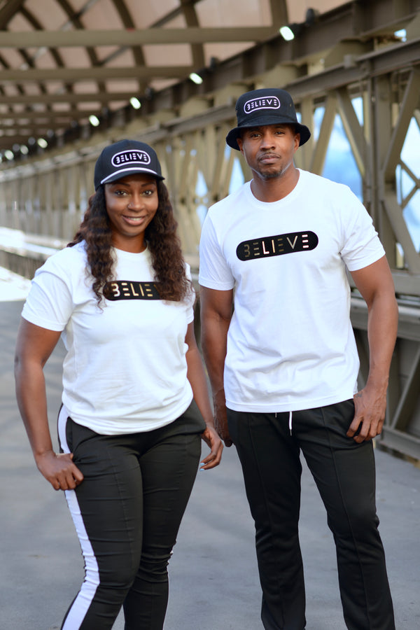 White Black & Gold BELIEVE T-Shirts
