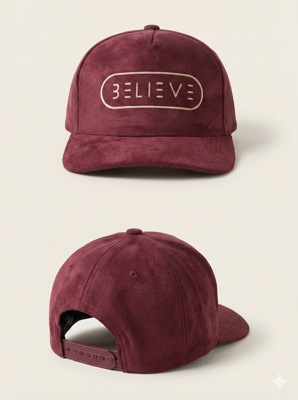 Believe Suede Snapback Hat – Cranberry & Tan