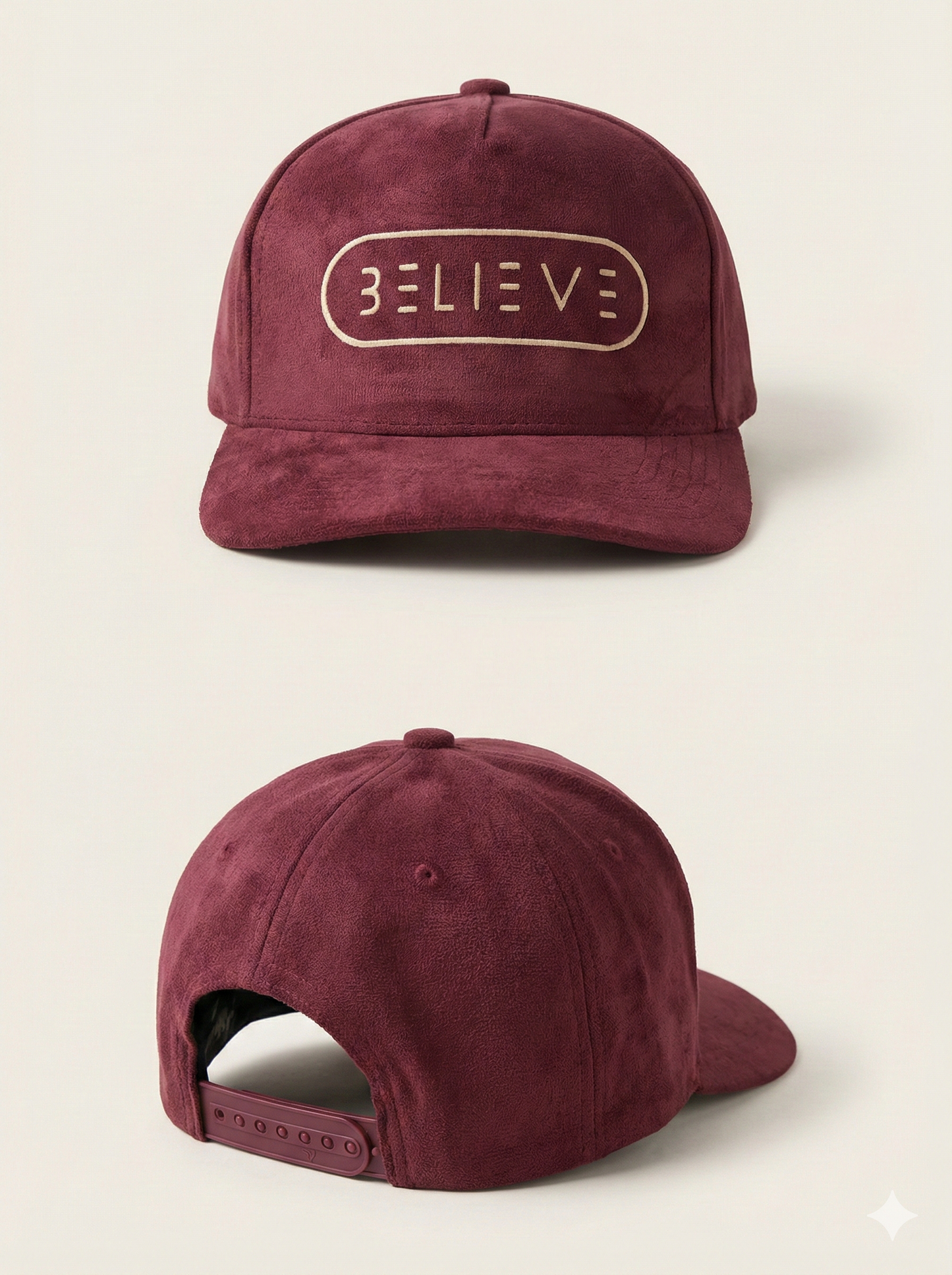 Believe Suede Snapback Hat – Cranberry & Tan