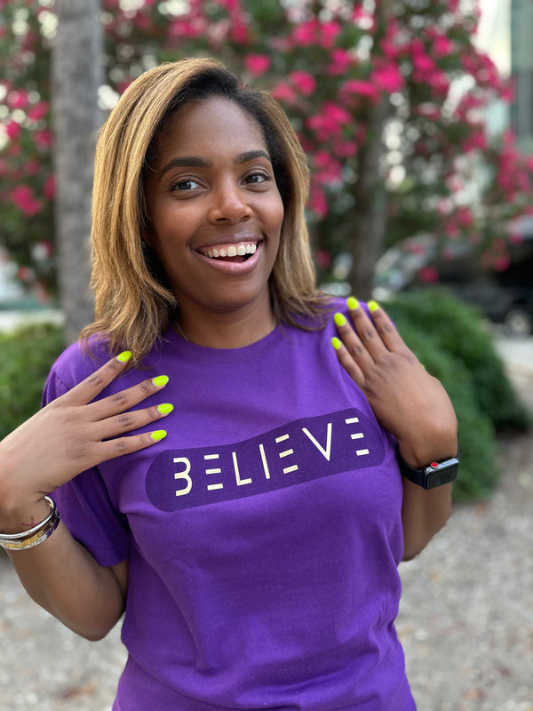 Purple and Gold Believe Tee