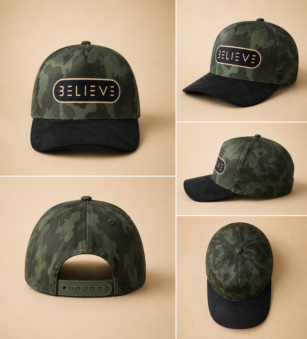 Believe Green Camo Satin & Suede Hat