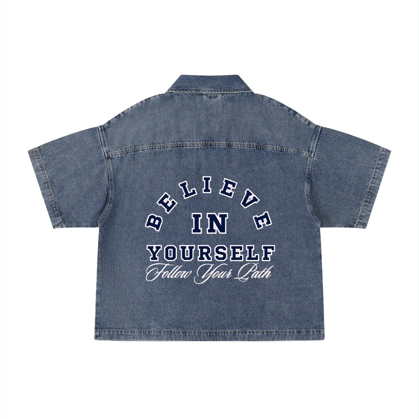 Unisex Vintage Wash Boxy Quarter-Zip Denim Shirt