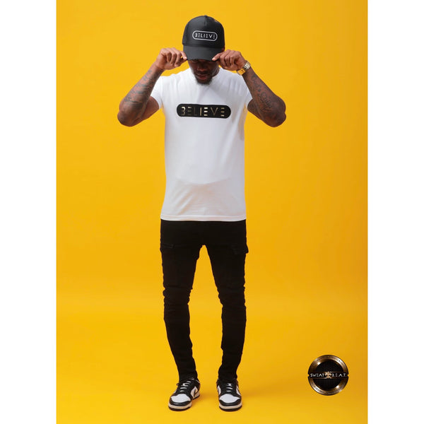 White Black & Gold BELIEVE T-Shirts