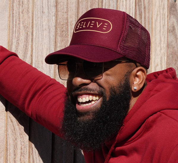 Cranberry & Cream BELIEVE Trucker Hat