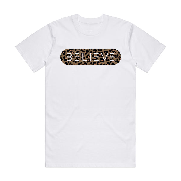 Leopard on Cream BELIEVE T-Shirt