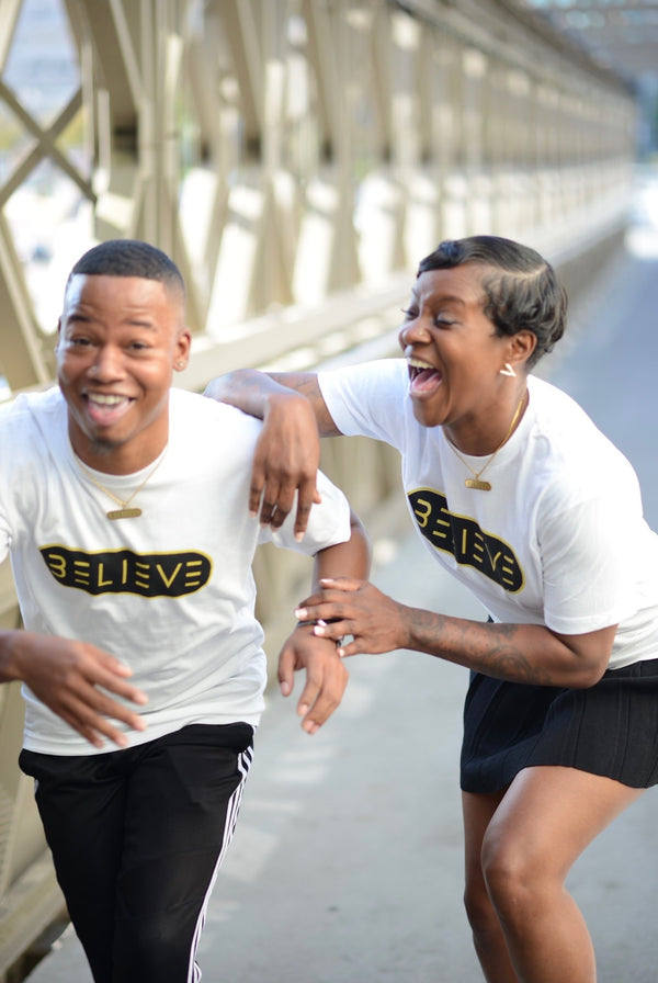 White Black & Gold BELIEVE T-Shirts