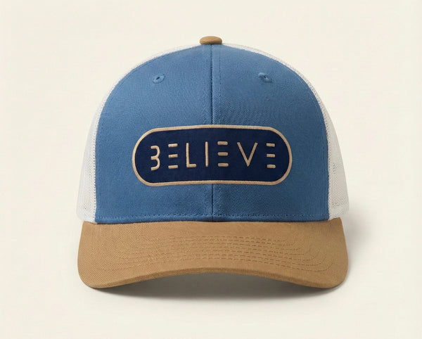 Blue and Camal Believe Trucker