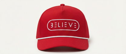 Believe Rope Snapback Hat – Red & White