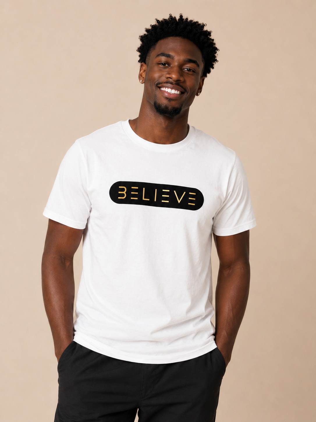 White Black & Gold BELIEVE T-Shirts