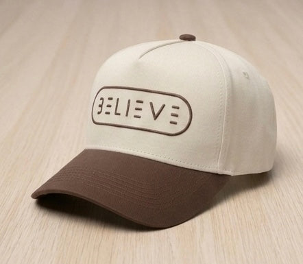 BELIEVE Snapback Hat – Cream/Brown
