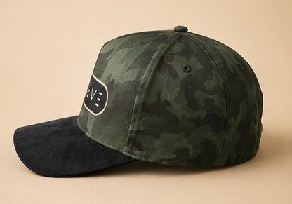 Believe Green Camo Satin & Suede Hat