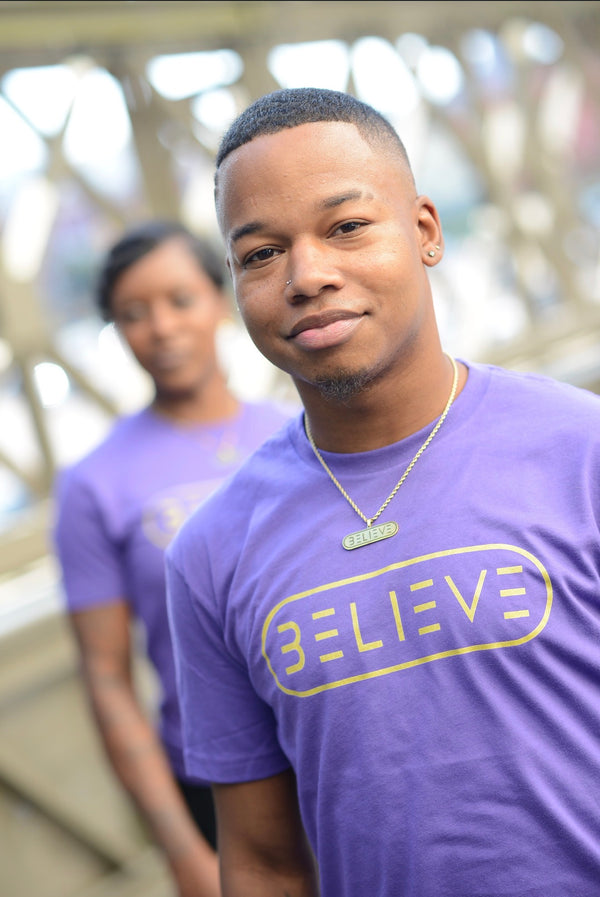 Purple and Gold Believe Tee