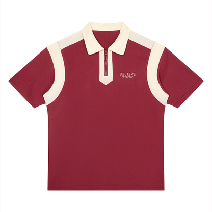 Unisex Color Block Quarter Zip Polo Shirt
