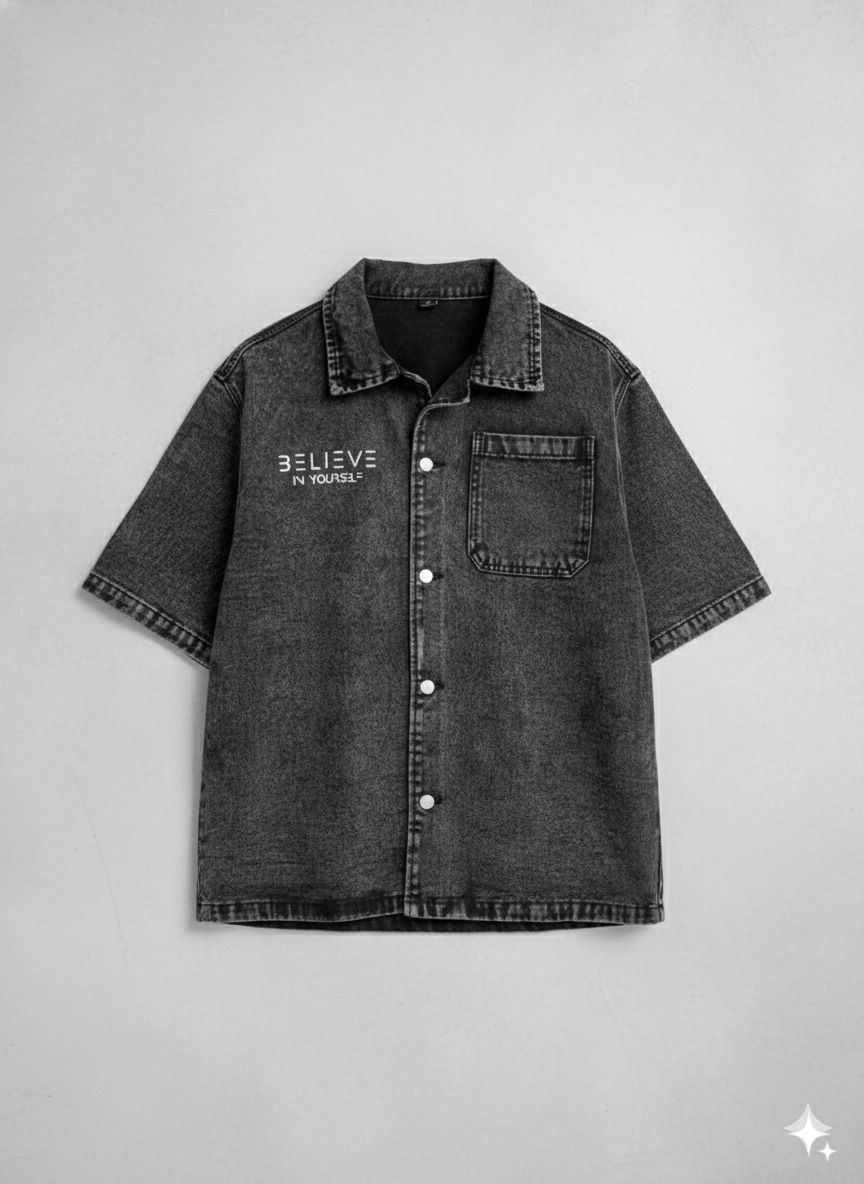 Dark Grey Denim Button Up
