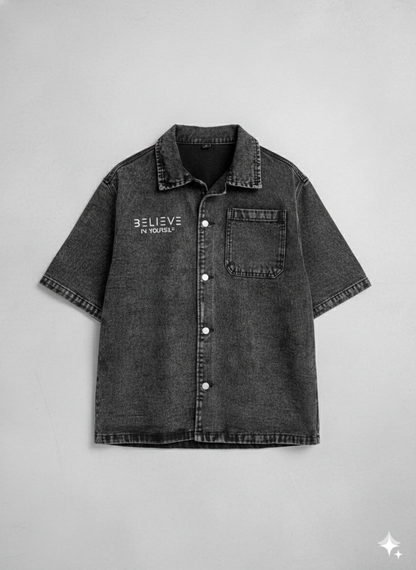 Dark Grey Denim Button Up
