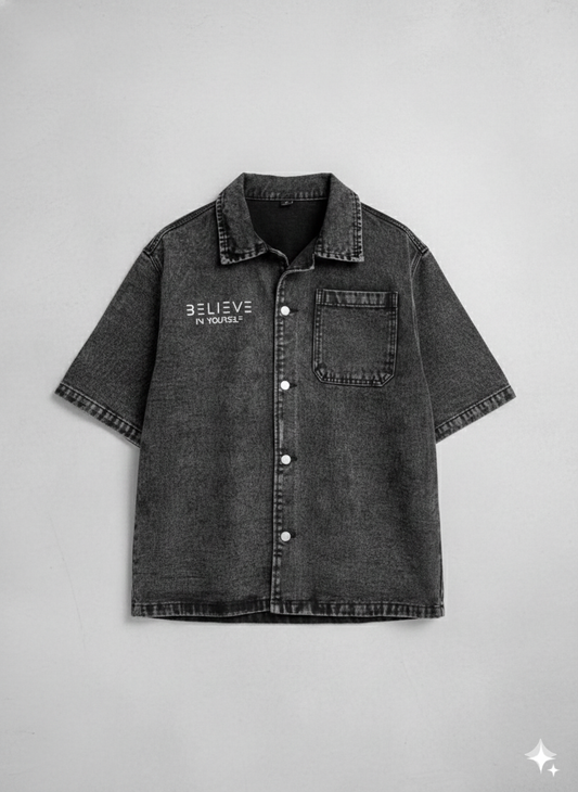 Dark Grey Denim Button Up
