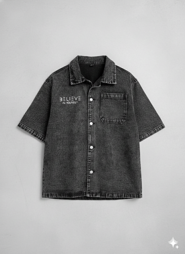 Dark Grey Denim Button Up