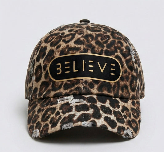 Believe Leopard Distressed Hat