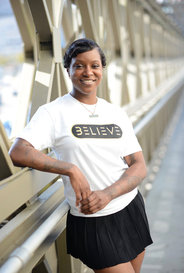 White Black & Gold BELIEVE T-Shirts