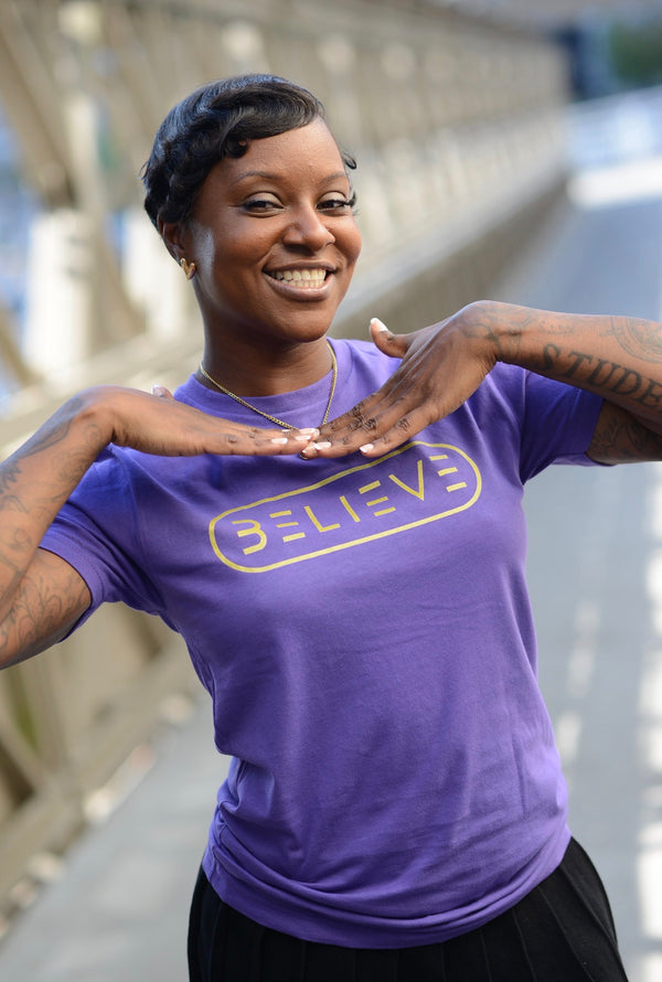 Purple and Gold Believe Tee