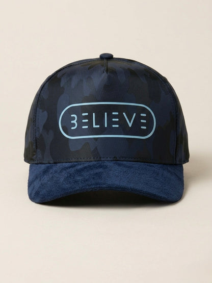 BELIEVE Camo Snapback Hat – Navy Suede Brim