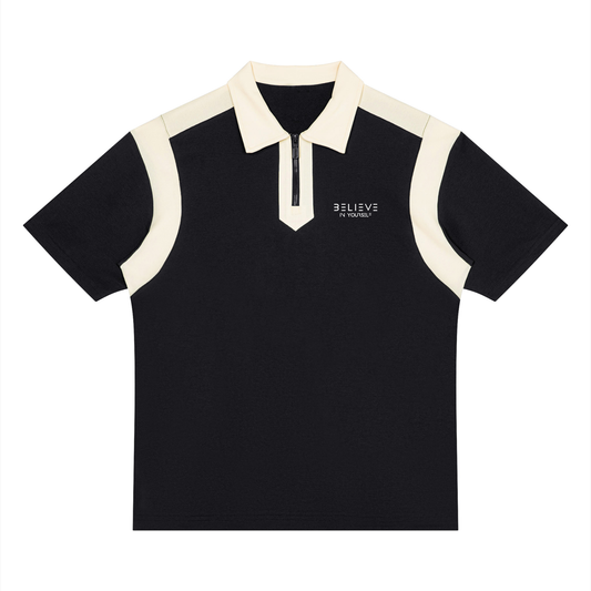 Unisex Color Block Quarter Zip Polo Shirt
