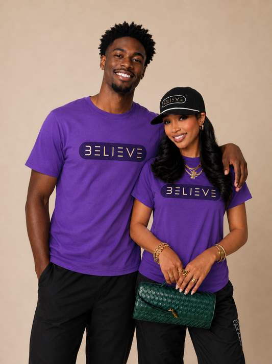 Purple and Gold Believe Tee