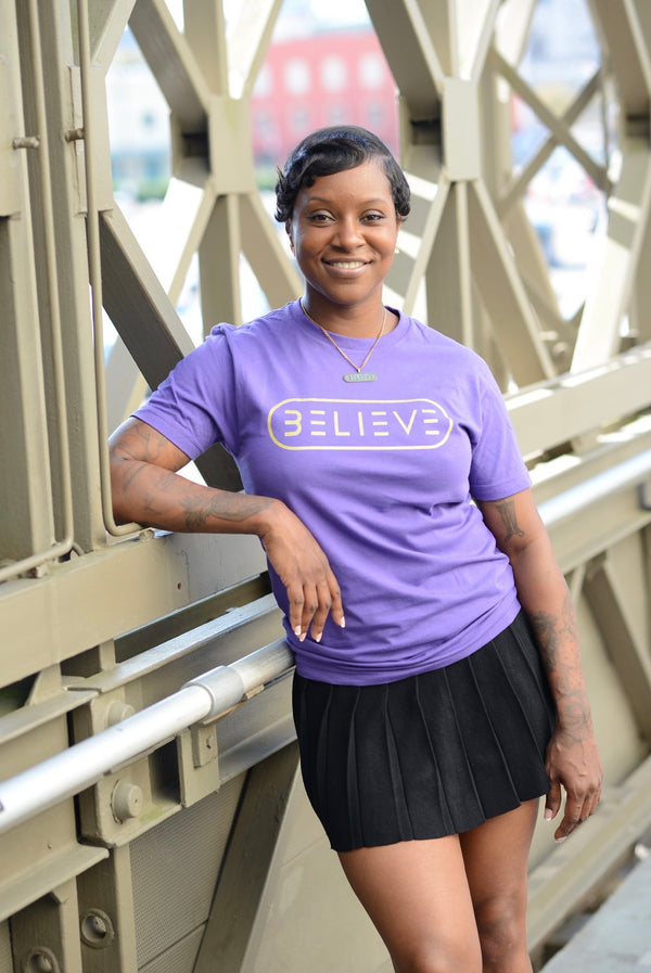 Purple and Gold Believe Tee