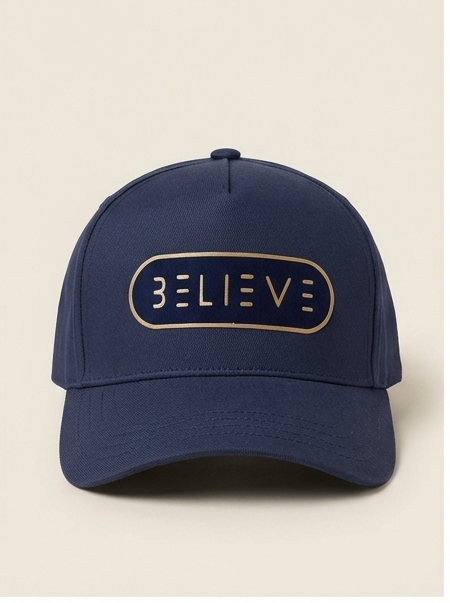 Believe Snapback Hat – Navy & Tan