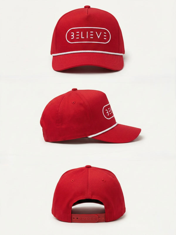 Believe Rope Snapback Hat – Red & White