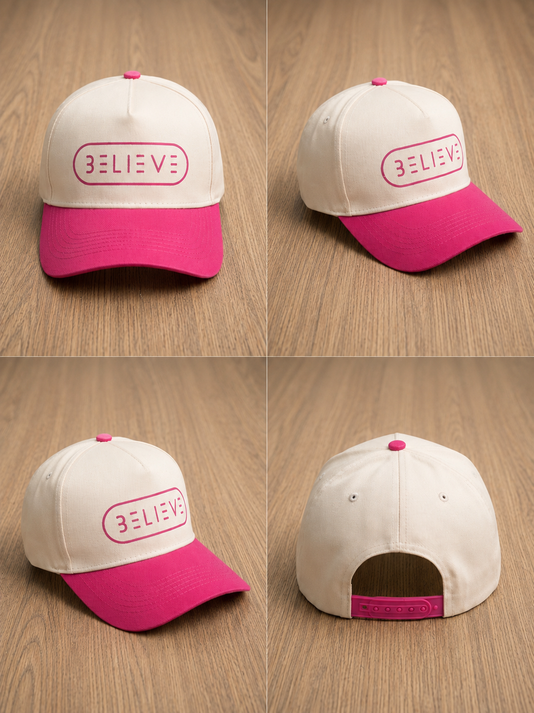 BELIEVE Snapback Hat – Cream/Pink
