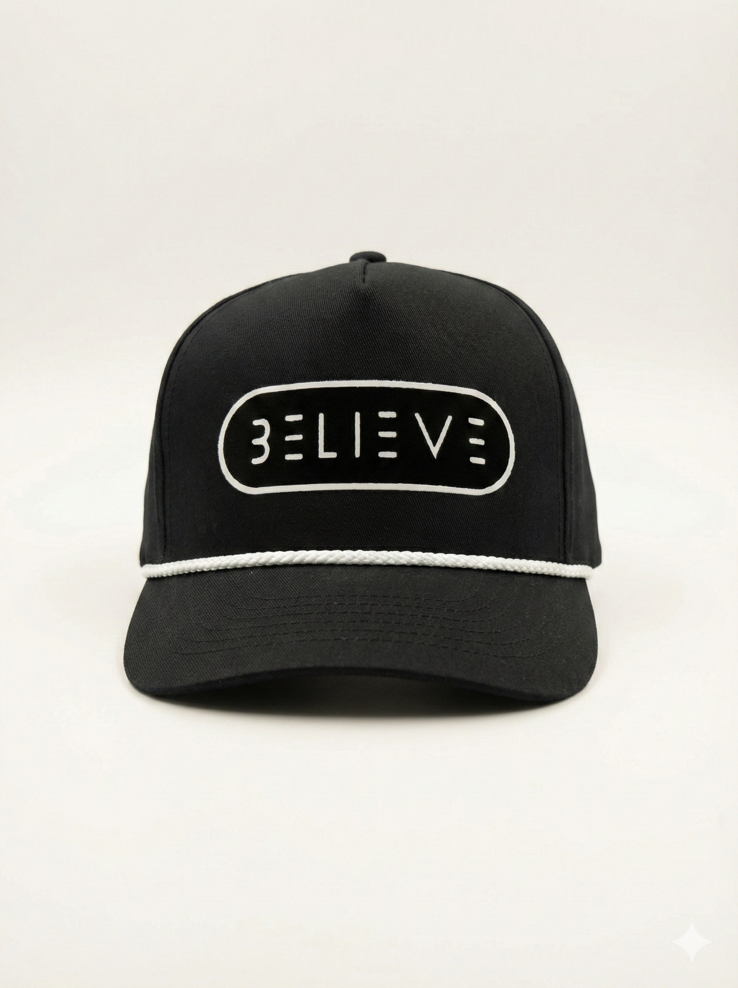 Believe Rope Snapback Hat – Black & White