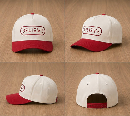 BELIEVE Snapback Hat – Cream/Red