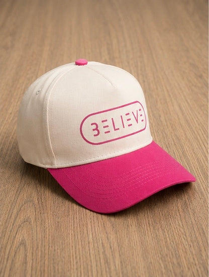 BELIEVE Snapback Hat – Cream/Pink