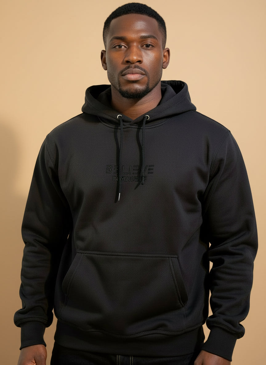 Black on Black Embroidered “Believe In Yourself” Hoodie Unisex