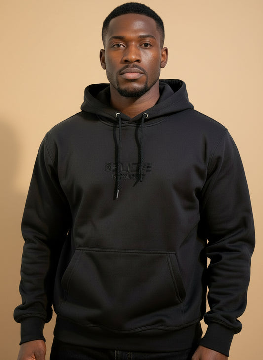 Black on Black Embroidered “Believe In Yourself” Hoodie Unisex