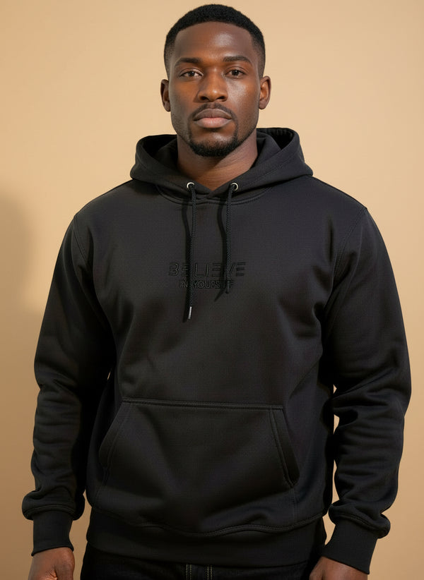 Black on Black Embroidered “Believe In Yourself” Hoodie Unisex