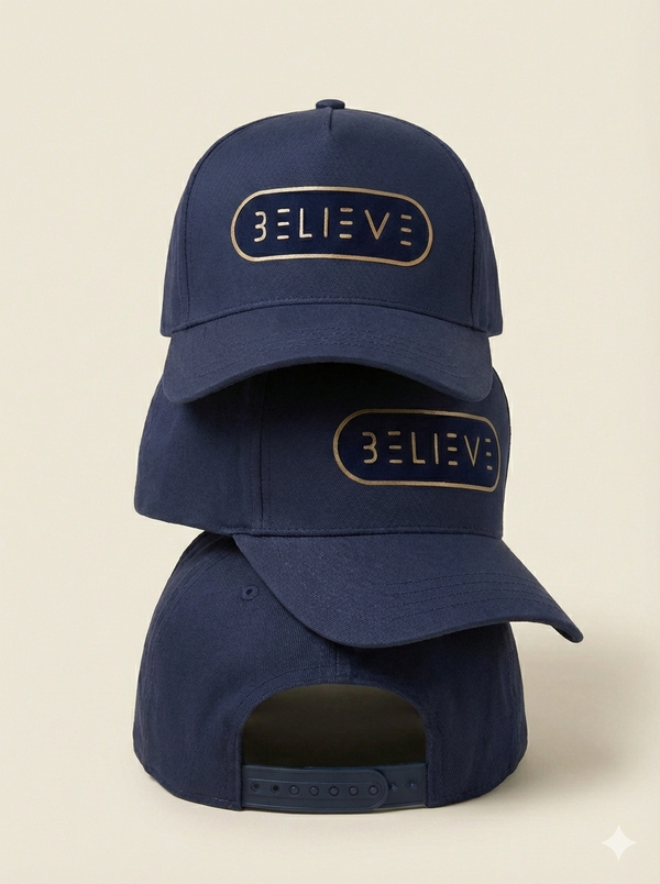Believe Snapback Hat – Navy & Tan
