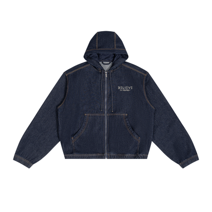 Men's Boxy Vintage Wash Hooded Denim Jacket