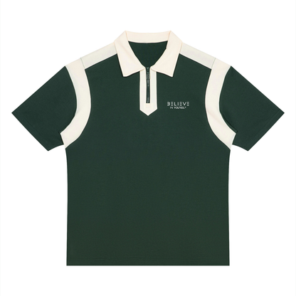 Unisex Color Block Quarter Zip Polo Shirt
