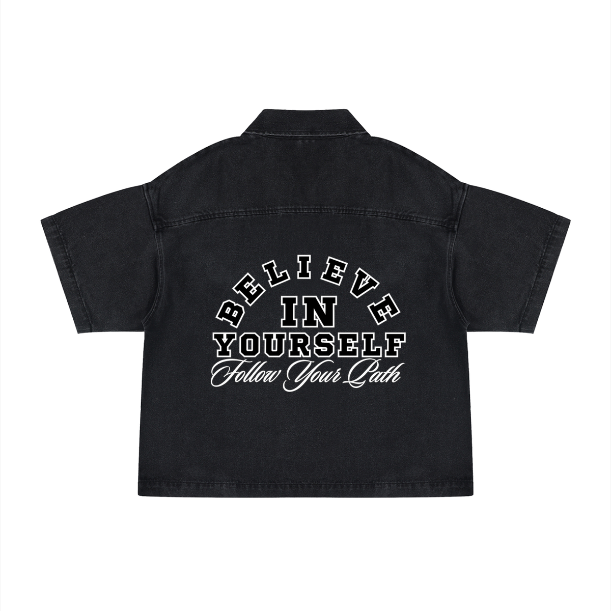 Unisex Vintage Wash Boxy Quarter-Zip Denim Shirt