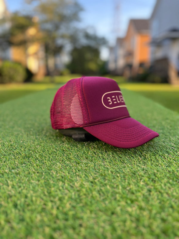 Cranberry & Cream BELIEVE Trucker Hat