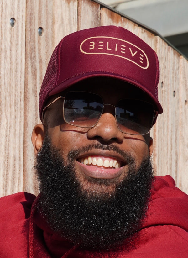 Cranberry & Cream BELIEVE Trucker Hat